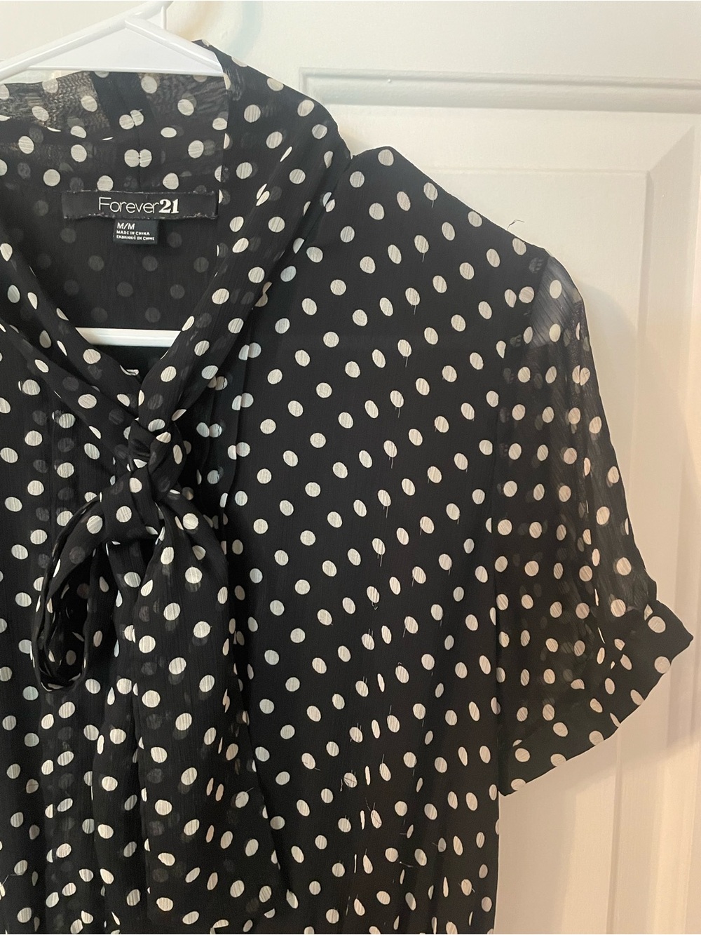 Forever 21 Black and White Polka Dot Tie-Neck Mini Dress - Picture 2 of 2